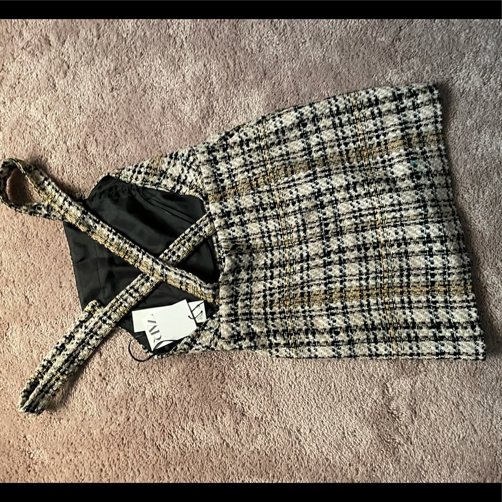 ZARA TEXTURED PLAID PINAFORE DRESS - Picture 12 of 13
